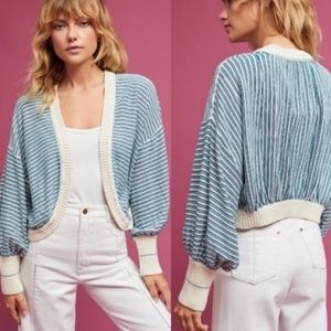 NWOT Anthropologie Moth Cropped Balloon Sleeve Striped Cardigan Size S